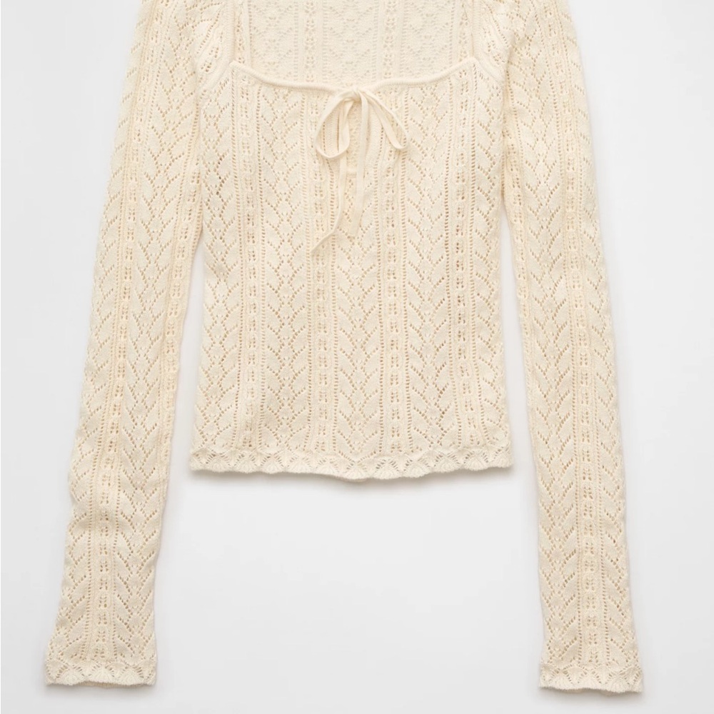 American Eagle Outfitters Cream Long Sleeve Lace Top
